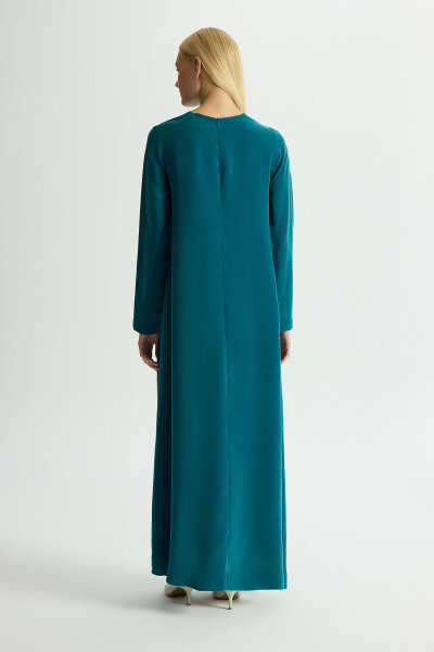 Solid Color Long Sleeve Cupro Dress - 3