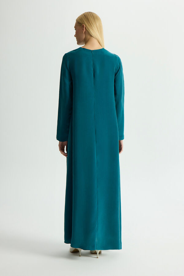 Solid Color Long Sleeve Cupro Dress - 3