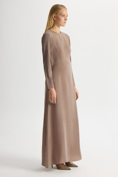 Knitted Cupro Long Dress with Sleeves - 2