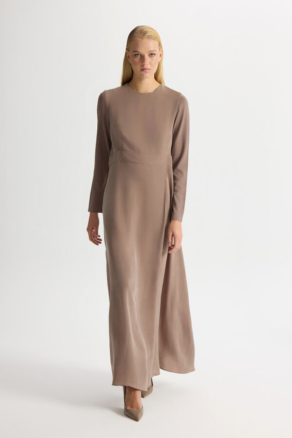 Knitted Cupro Long Dress with Sleeves - 1