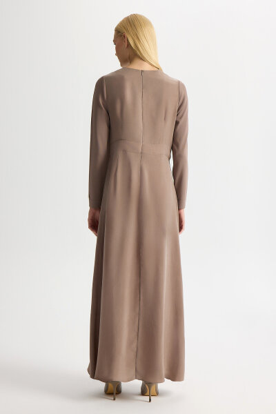 Knitted Cupro Long Dress with Sleeves - 4