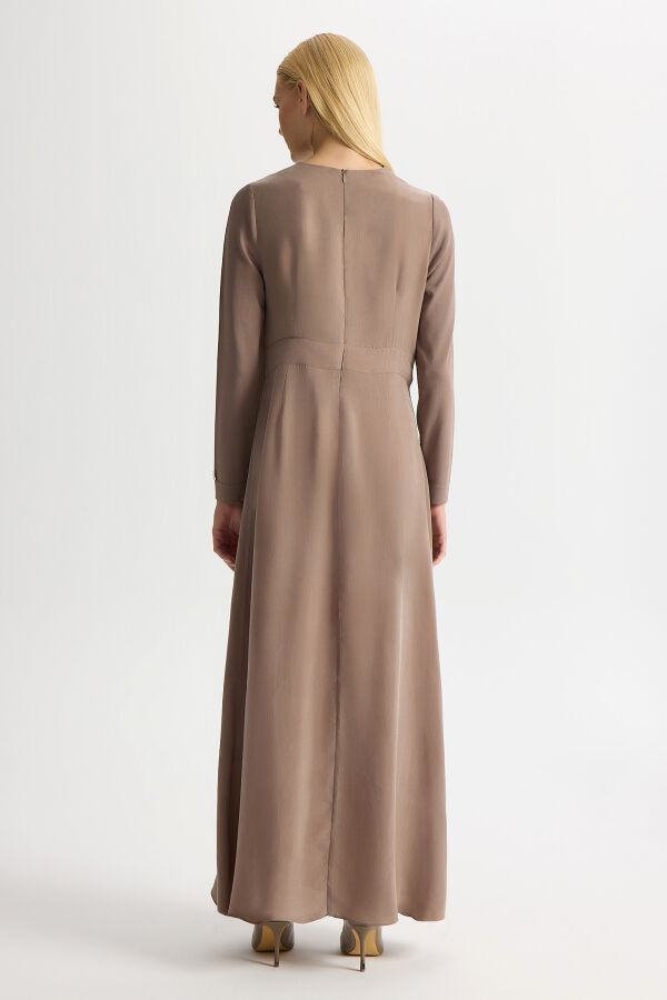 Knitted Cupro Long Dress with Sleeves - 4