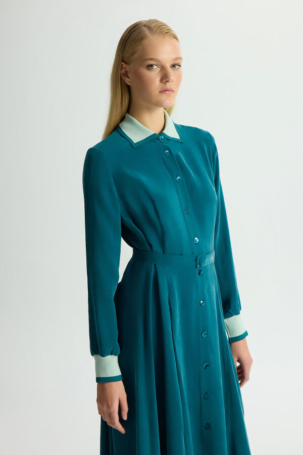 Knitted Cupro Dress with Collar and Wrists - 2
