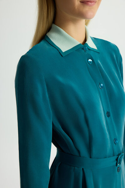 Knitted Cupro Dress with Collar and Wrists - 3