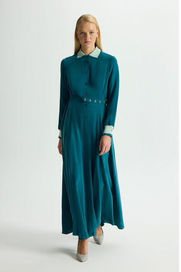 Knitted Cupro Dress with Collar and Wrists - 1