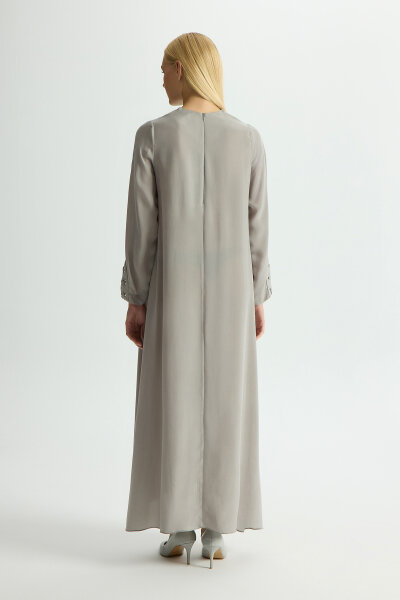 Kuş Gözü Detaylı Cupro Elbise Gri - 3