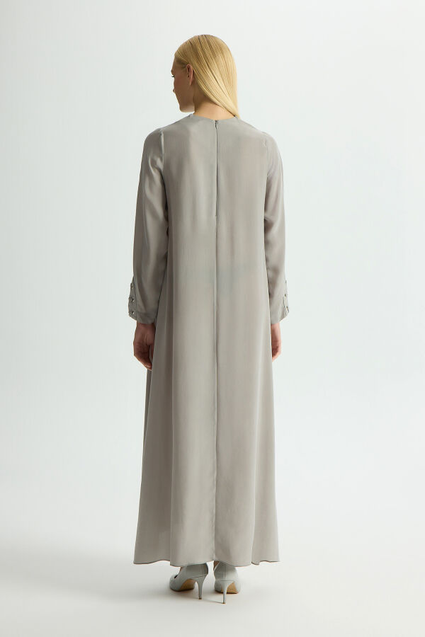 Kuş Gözü Detaylı Cupro Elbise Gri - 3