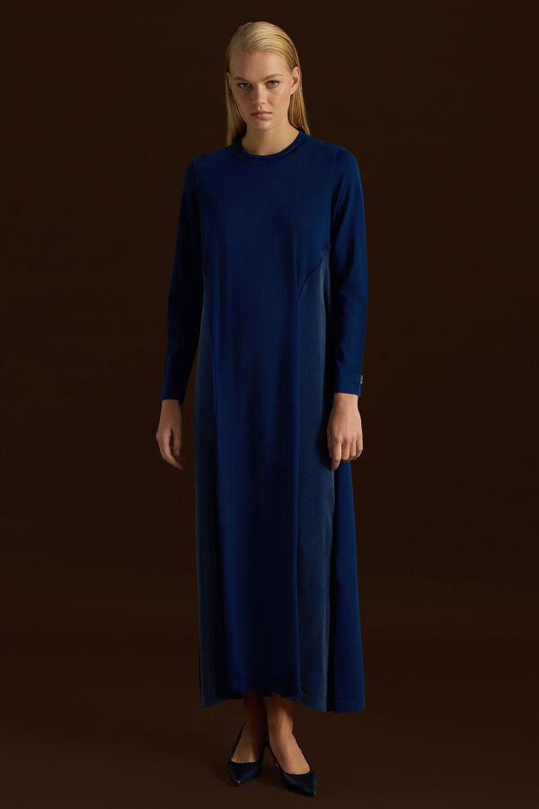 Kolları Cupro triko Elbise Dark Navy - 1