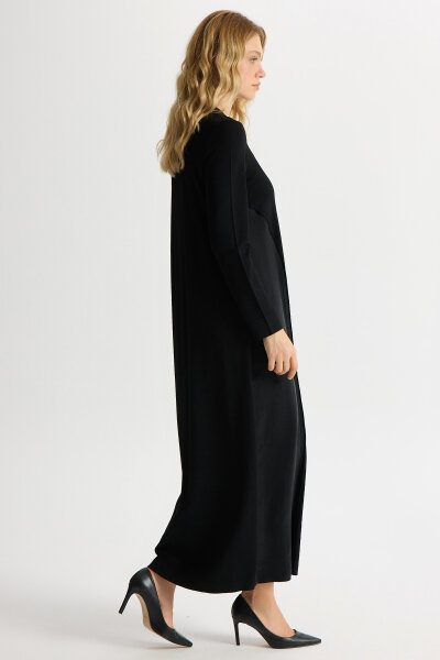 Ön Kısmı Cupro Detaylı triko Elbise Siyah - 4