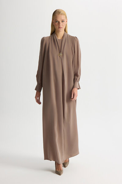 Brooch-Detailed Cupro Dress - 2