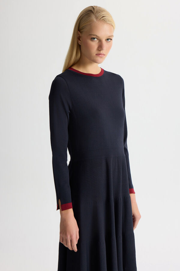 Biyesi Renkli Triko Elbise Dark Navy - 2