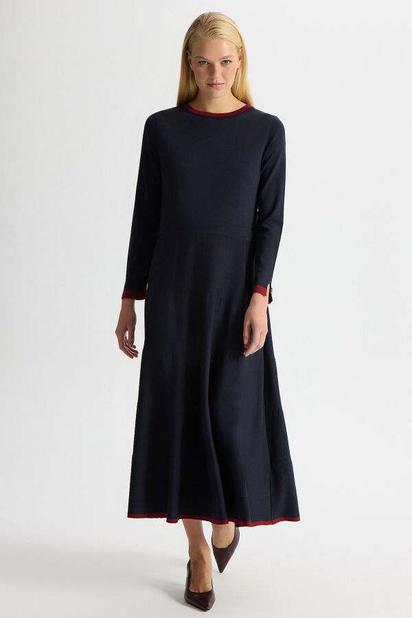 Biyesi Renkli Triko Elbise Dark Navy - 1