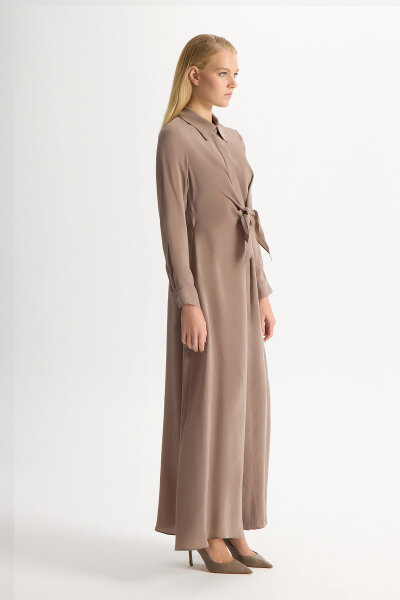 Cupro Dress with Front Tie Detail - 4