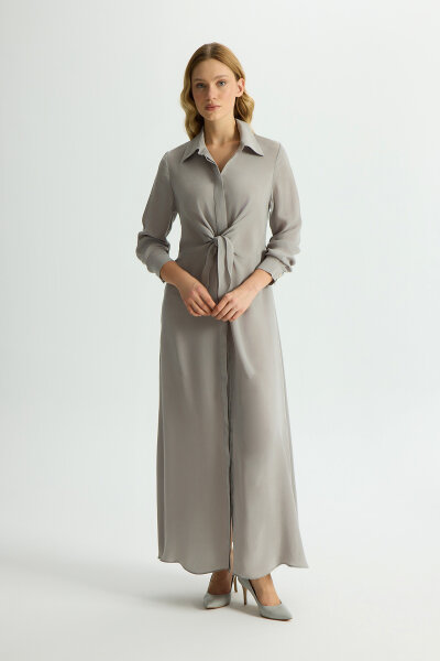 Cupro Dress with Front Tie Detail - 2