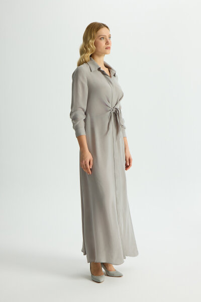 Cupro Dress with Front Tie Detail - 3