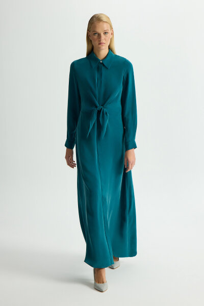 Cupro Dress with Front Tie Detail - 3