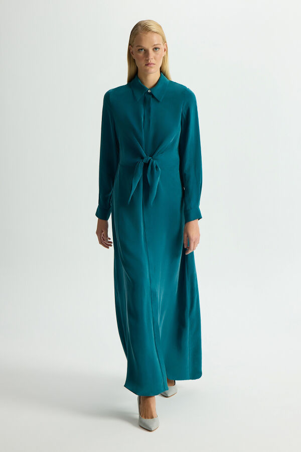 Cupro Dress with Front Tie Detail - 3