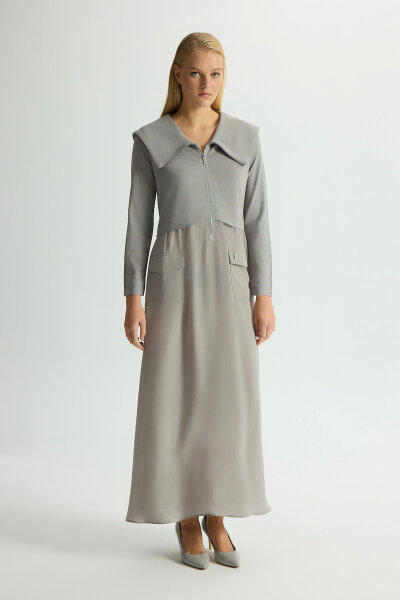 Zipper Detailed High Collar Cupro Dress - MISS DALIDA