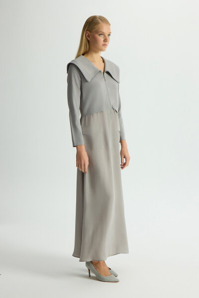 Zipper Detailed High Collar Cupro Dress - MISS DALIDA (1)