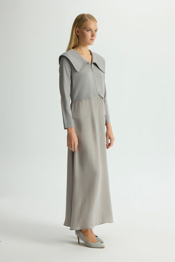 Zipper Detailed High Collar Cupro Dress - 2