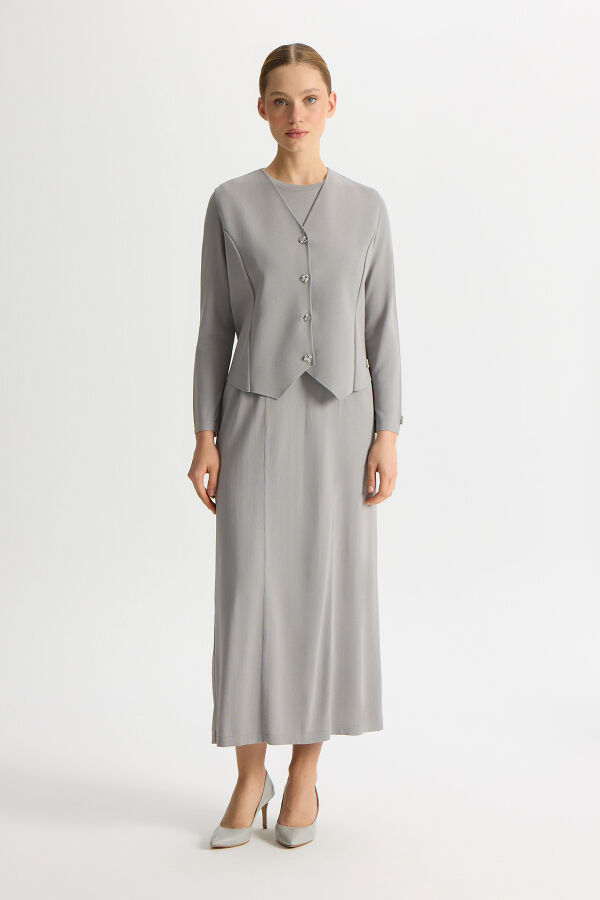 Düz Renk Rahat Kalıp Elbise Gri - 1