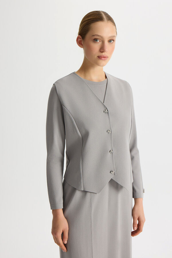 Düz Renk Rahat Kalıp Elbise Gri - 3