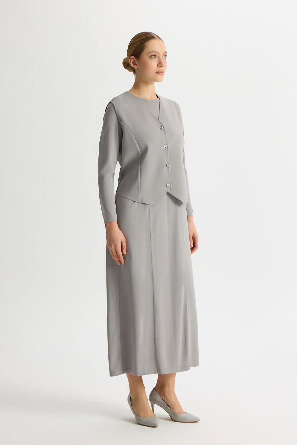 Düz Renk Rahat Kalıp Elbise Gri - 5