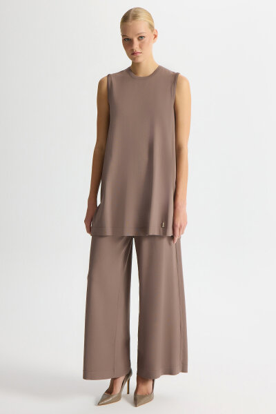 Basic Kolsuz Triko Tunik Kahverengi Pudra - 3