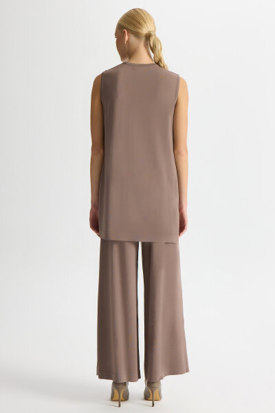 Basic Kolsuz Triko Tunik Kahverengi Pudra - 4