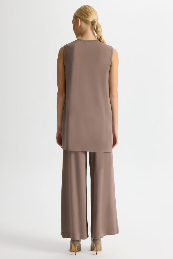 Basic Kolsuz Triko Tunik Kahverengi Pudra - 4