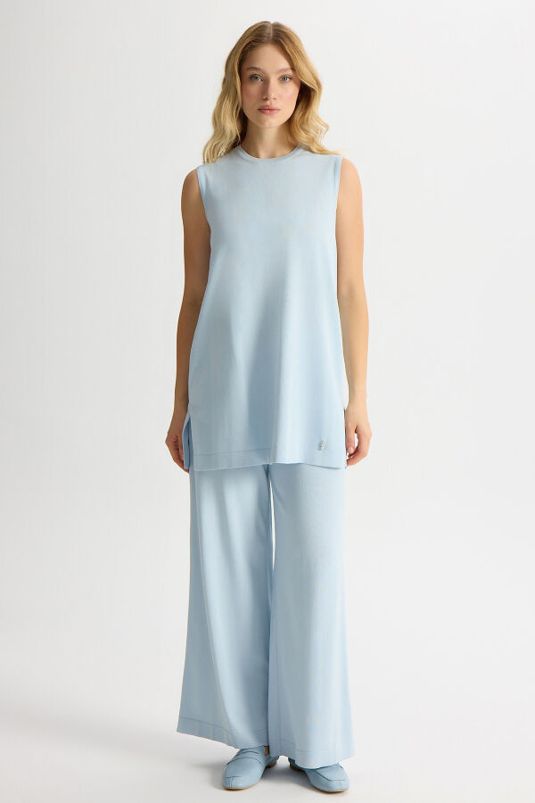 Basic Kolsuz Triko Tunik Mavi - 1