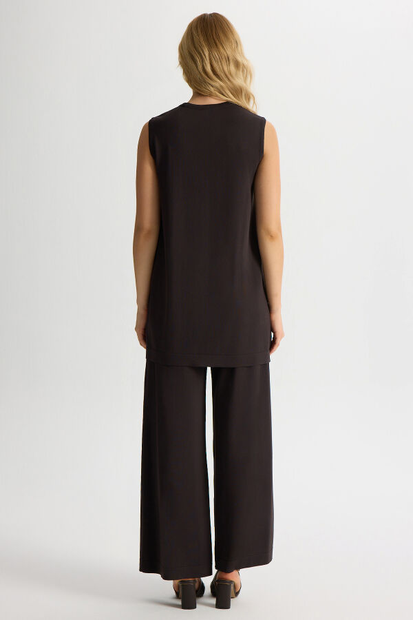 Basic Kolsuz Triko Tunik Kahverengi - 3