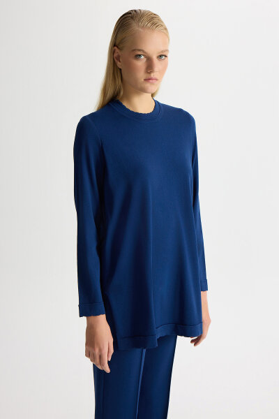 Basic Uzun Kollu Triko Tunik Dark Navy - 2