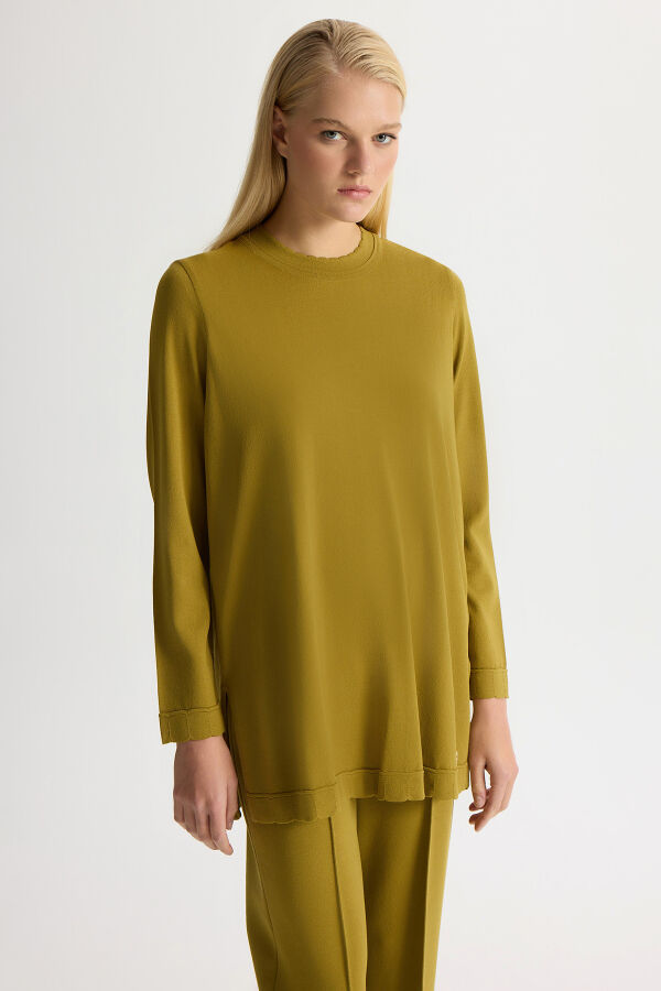 Basic Uzun Kollu Triko Tunik Amber - 2