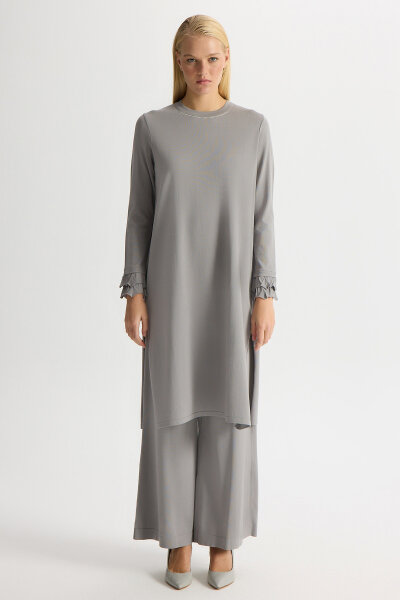 Long Knit Tunic with Pearl Detail on the Collar - MISS DALIDA (1)