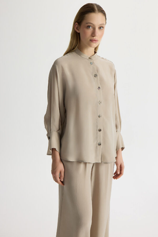 Mandarin Collar Cupro Tunic - 1