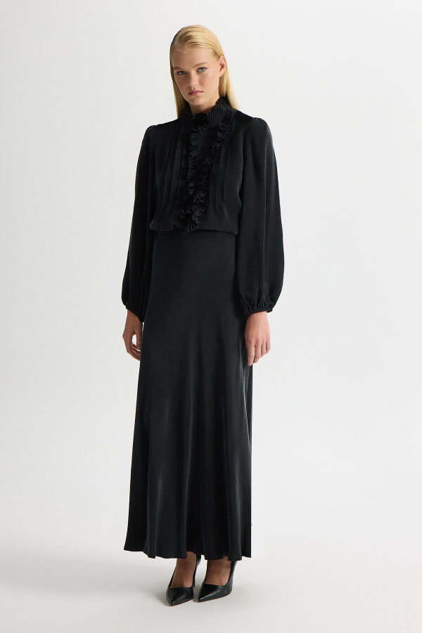 Desenli Hakim Yaka Tunik Siyah - 1