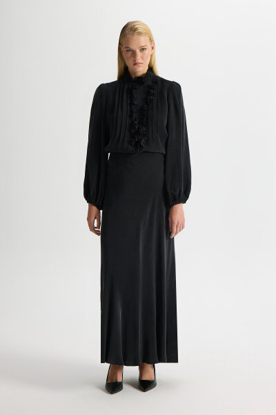 Desenli Hakim Yaka Tunik Siyah - 4