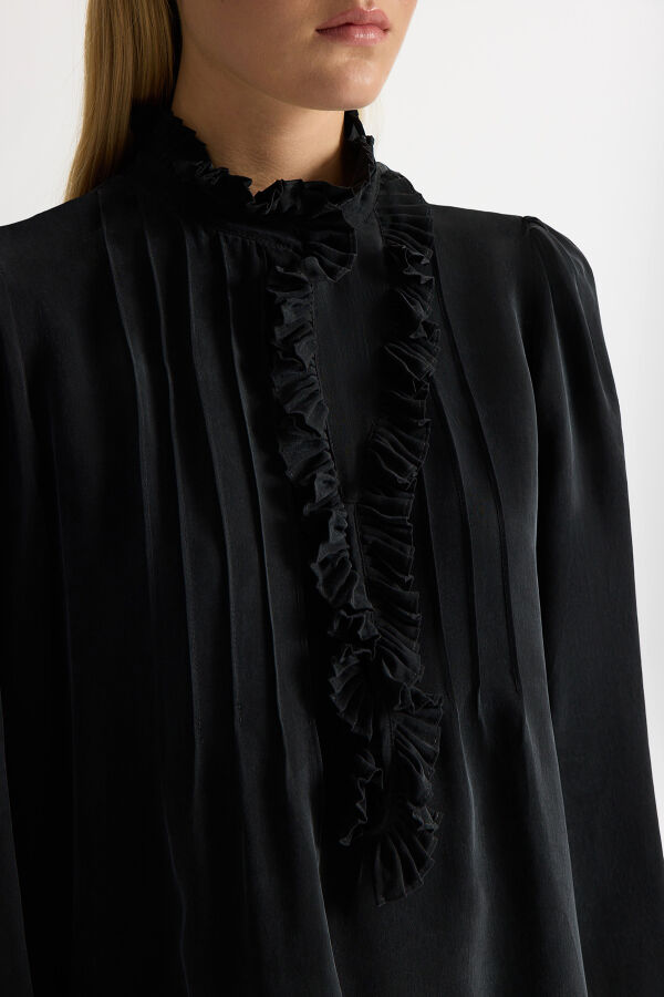 Desenli Hakim Yaka Tunik Siyah - 2