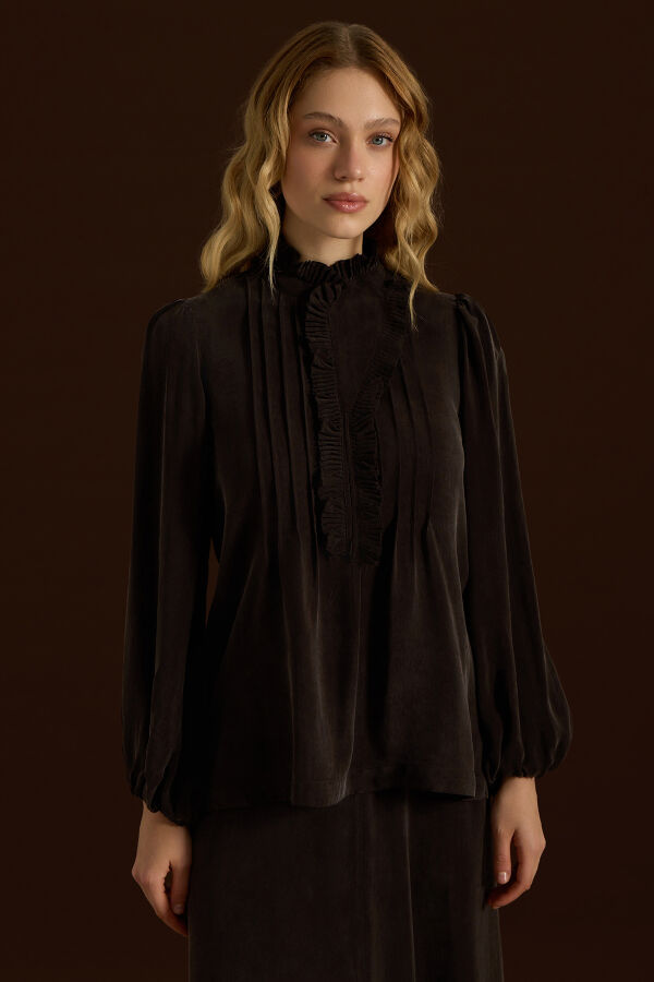 Desenli Hakim Yaka Tunik Cacao - 1