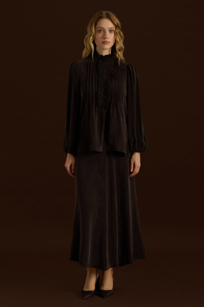 Desenli Hakim Yaka Tunik Cacao - 5