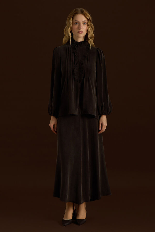 Desenli Hakim Yaka Tunik Cacao - 5