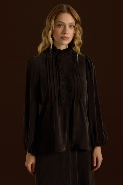 Desenli Hakim Yaka Tunik Cacao - 1