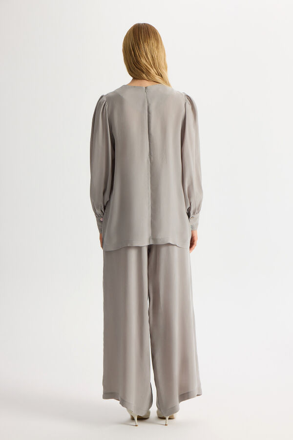 Cupro Tunic with Gathered Ankle Balloon Sleeves - 2