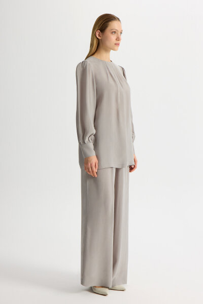 Cupro Tunic with Gathered Ankle Balloon Sleeves - 4