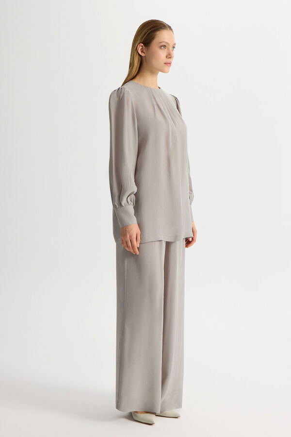 Cupro Tunic with Gathered Ankle Balloon Sleeves - 4