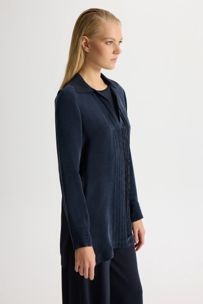 Triko Yakalı Cupro Tunik Dark Navy - MISS DALIDA (1)