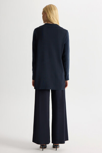 Triko Yakalı Cupro Tunik Dark Navy - 4