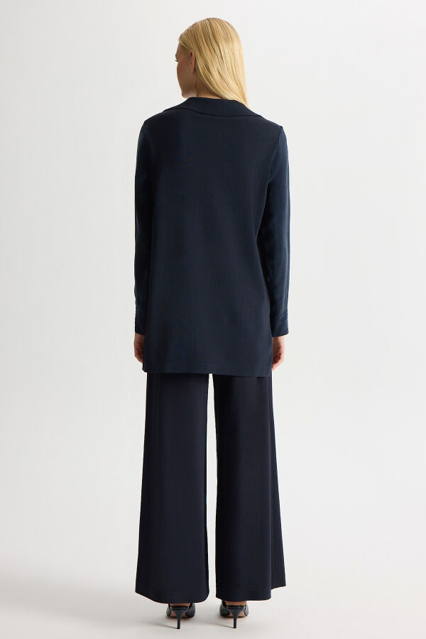 Triko Yakalı Cupro Tunik Dark Navy - 4