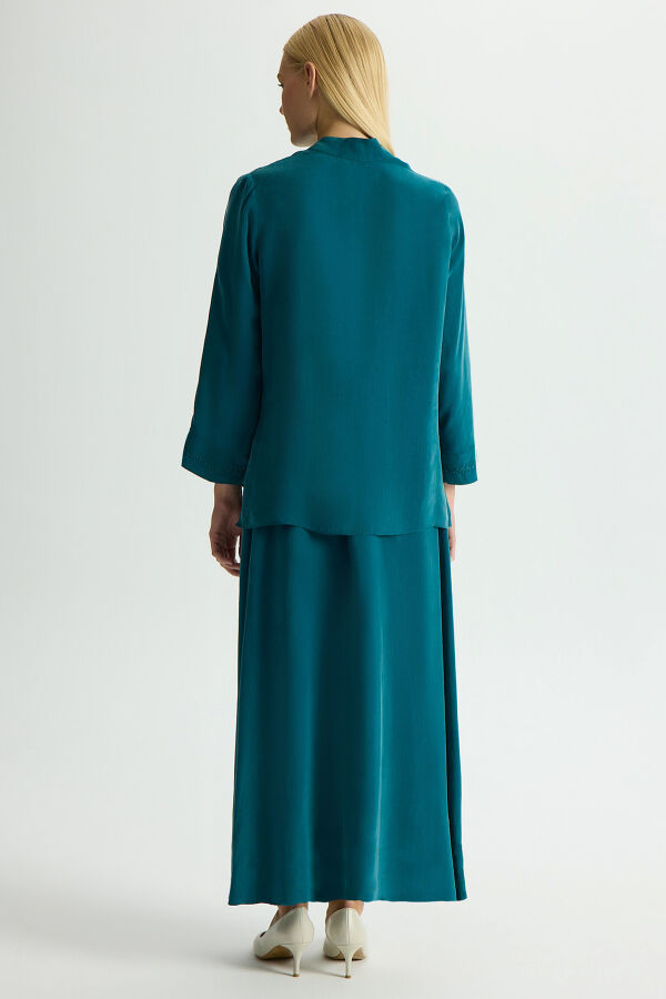 Hakim Yaka Nakışlı Cupro Tunik North Sea - 2